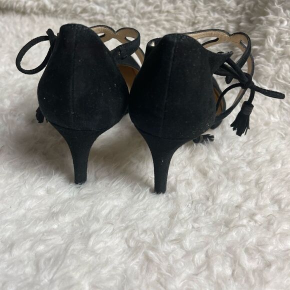 L.K.Bennett Black leather suede 3”heel pointed toe side lace tassel EUR SZ39.5 - Picture 5 of 9